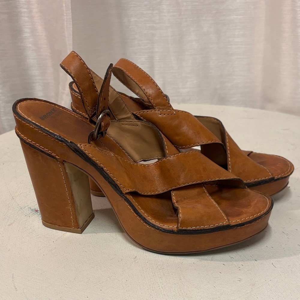 Bronx Anthropologie Tan Leather Platform Sandals Size 10.5